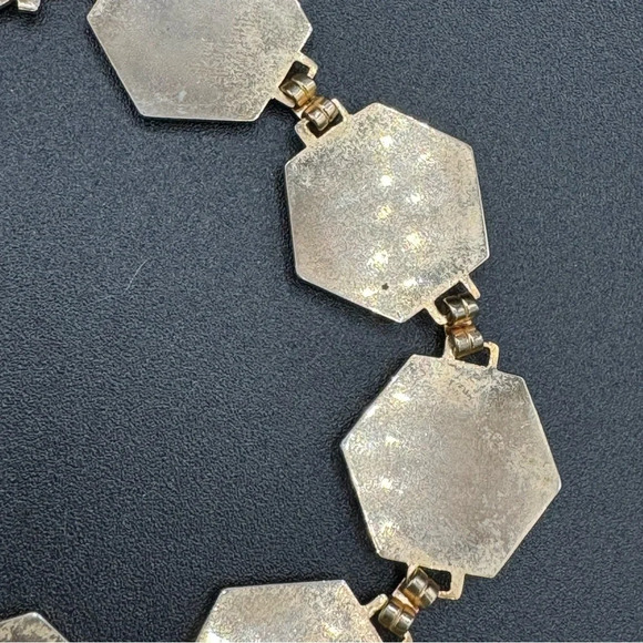 Mother of Pearl Gold Tone Hexagonal Art Deco Bracelet with Safety - Picture 4 of 14